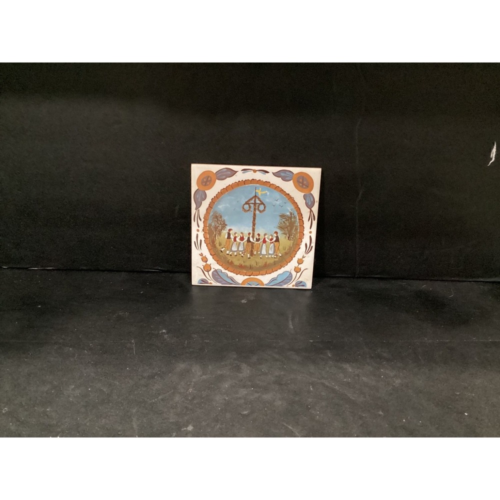 Vintage Swedish Folk Art Dance Tile Trivet Wall Art (Berquist Imports)